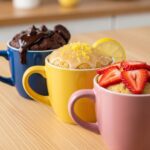 Microwave cake flavor variations: chocolate, lemon, strawberry.