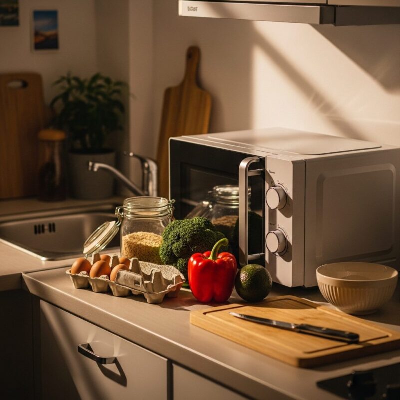 Homemade microwave mug pizza for healthy weight loss snacking.
