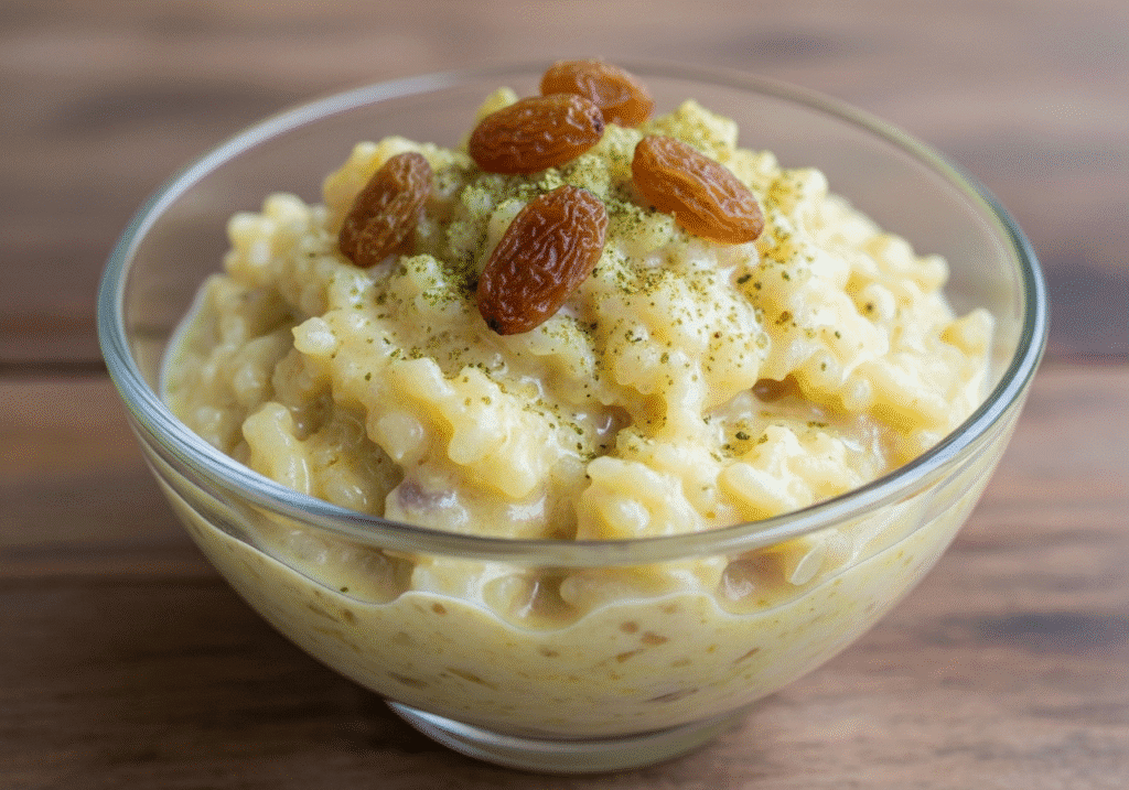 কিশমিশ এবং এলাচ গুঁড়া দিয়ে সাজানো দই পায়েস, যা মাইক্রোওয়েভে দ্রুত তৈরি করা যায় এবং মিষ্টিপ্রেমীদের জন্য একটি নিখুঁত ডেজার্ট।
