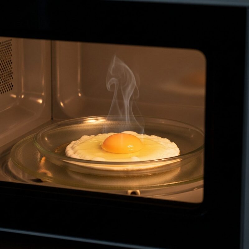 Egg frying in a microwave-safe plate -quick egg recipe.