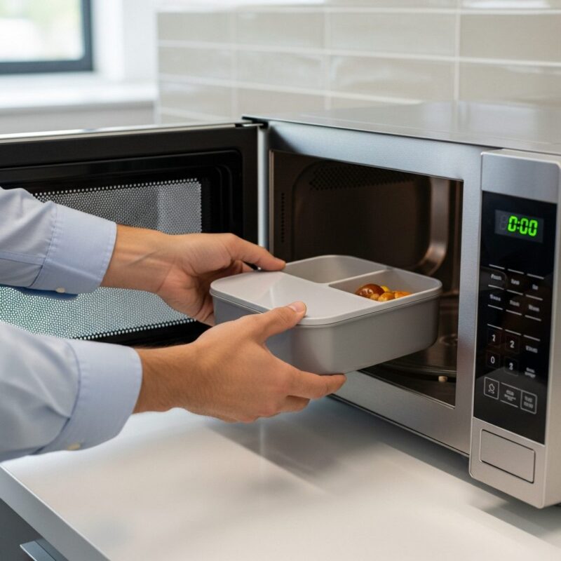 Fast microwave heating in office breakroom.