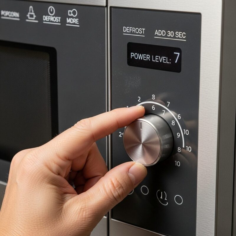 Close-up of microwave power level setting.