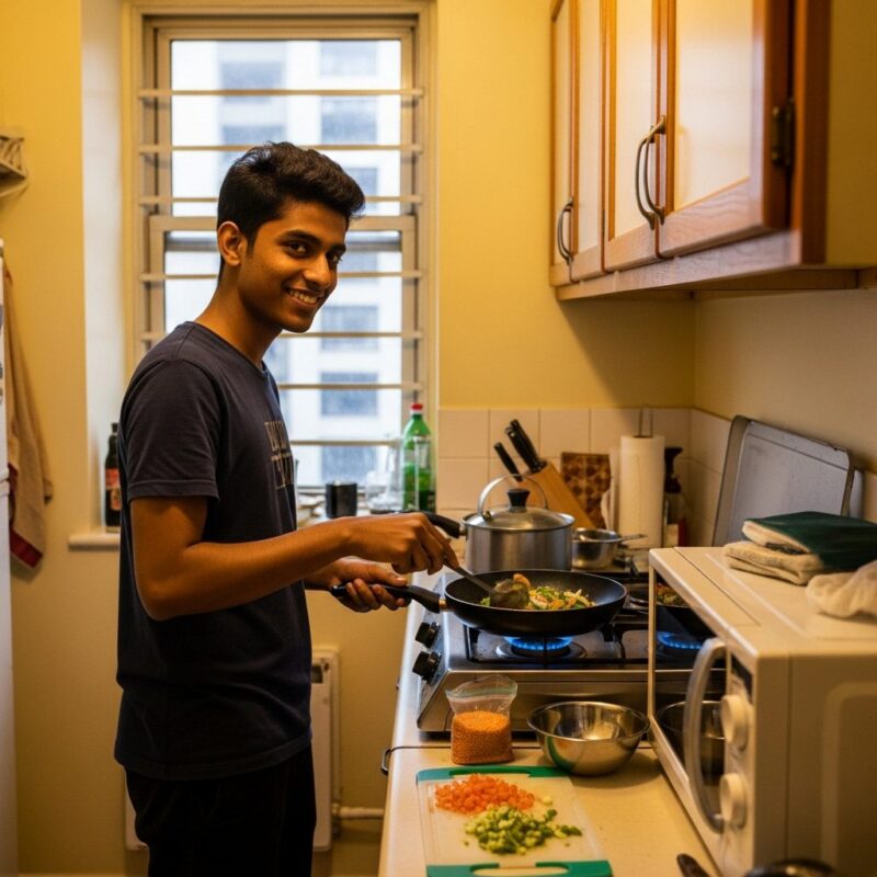 microwave cooking for beginners - Bangladeshi student abroad making easy vegetarian recipes.