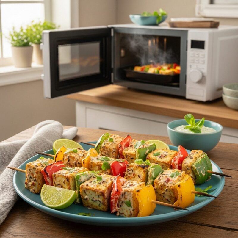 microwave paneer tikka - quick Indian snack for beginners.