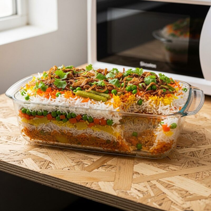 microwave vegetable biryani - impressive dish for flatmates.