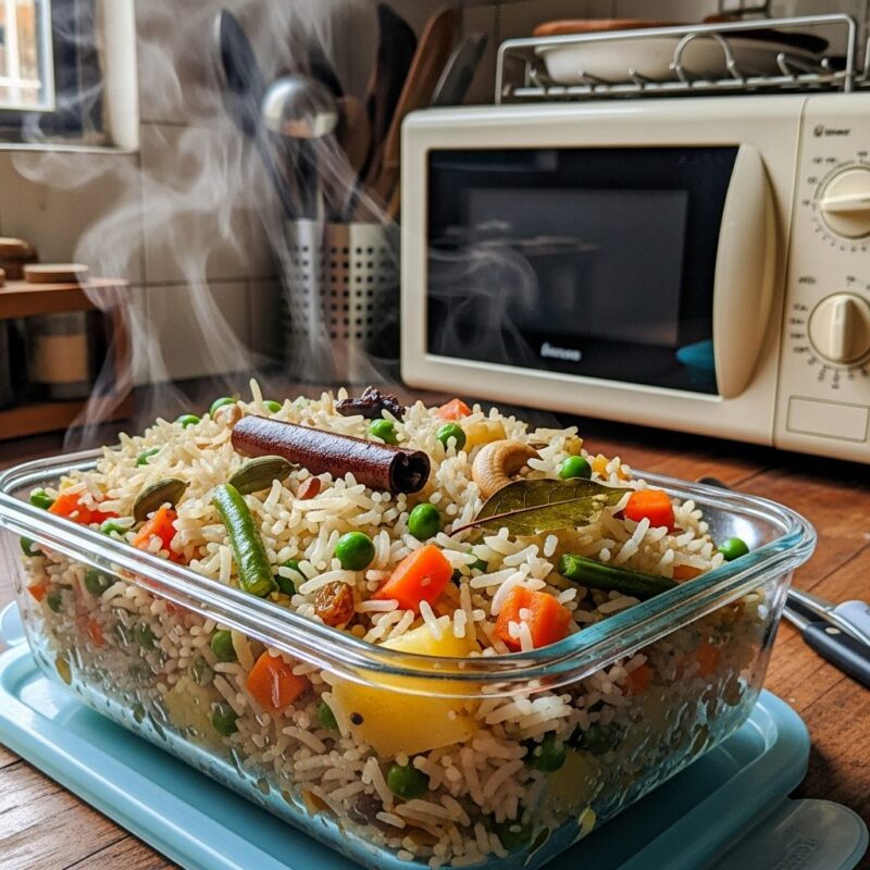 microwave vegetable pulao - meal prep for busy students.