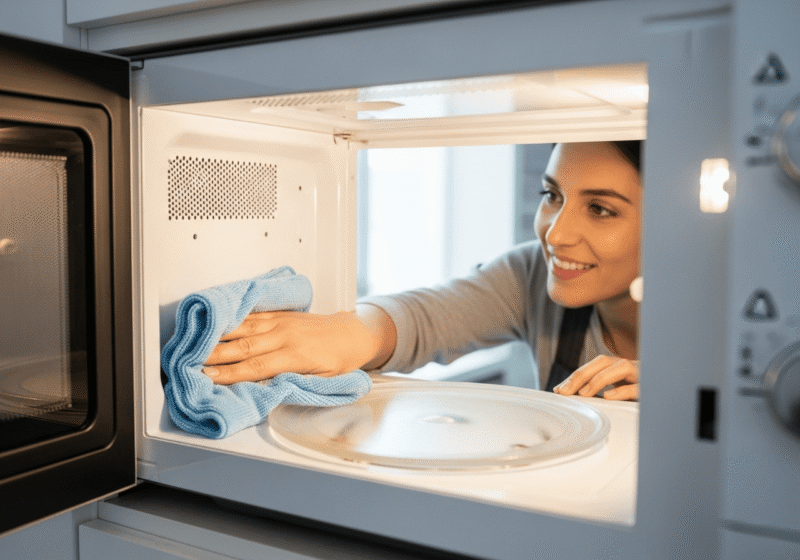 একজন ব্যক্তি একটি চকচকে পরিষ্কার মাইক্রোওয়েভ নরম কাপড় দিয়ে মুছছেন।