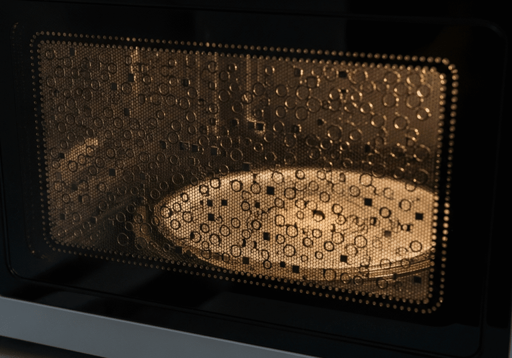 মাইক্রোওয়েভ ওভেনের দরজার সুরক্ষা জাল, যা রেডিয়েশন বাইরে আসতে বাধা দেয়।