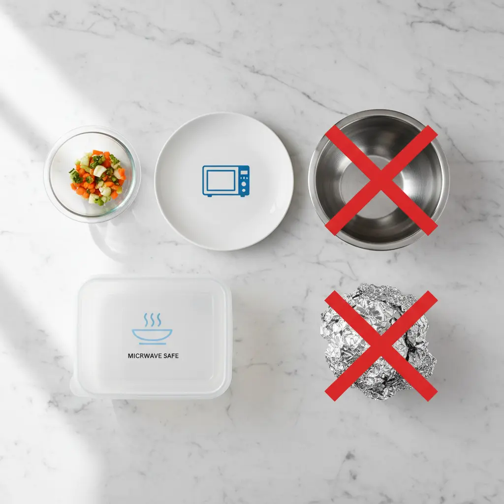 Microwave safe containers including glass and ceramic compared to unsafe metal - microwave oven safety tips,