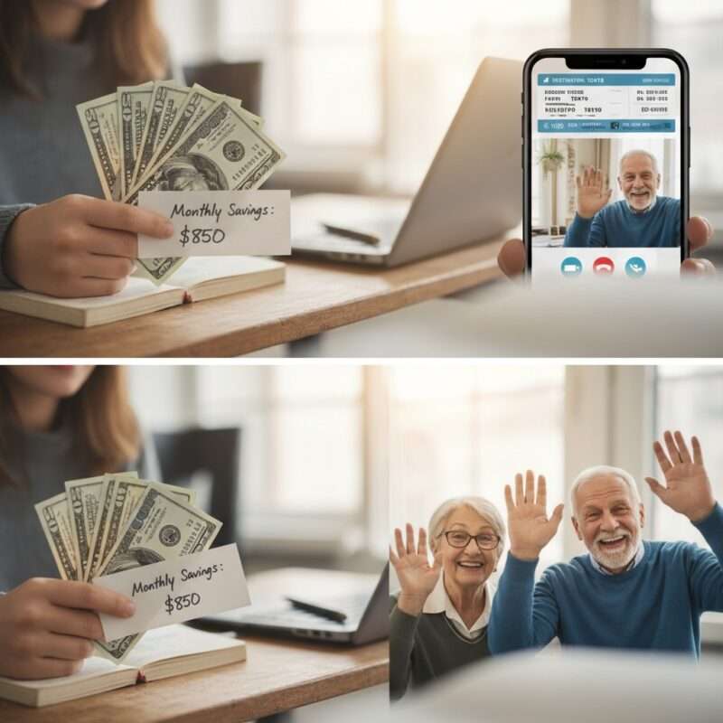 Student savings from cooking at home versus takeout, showing money that can fund international flights and family visits