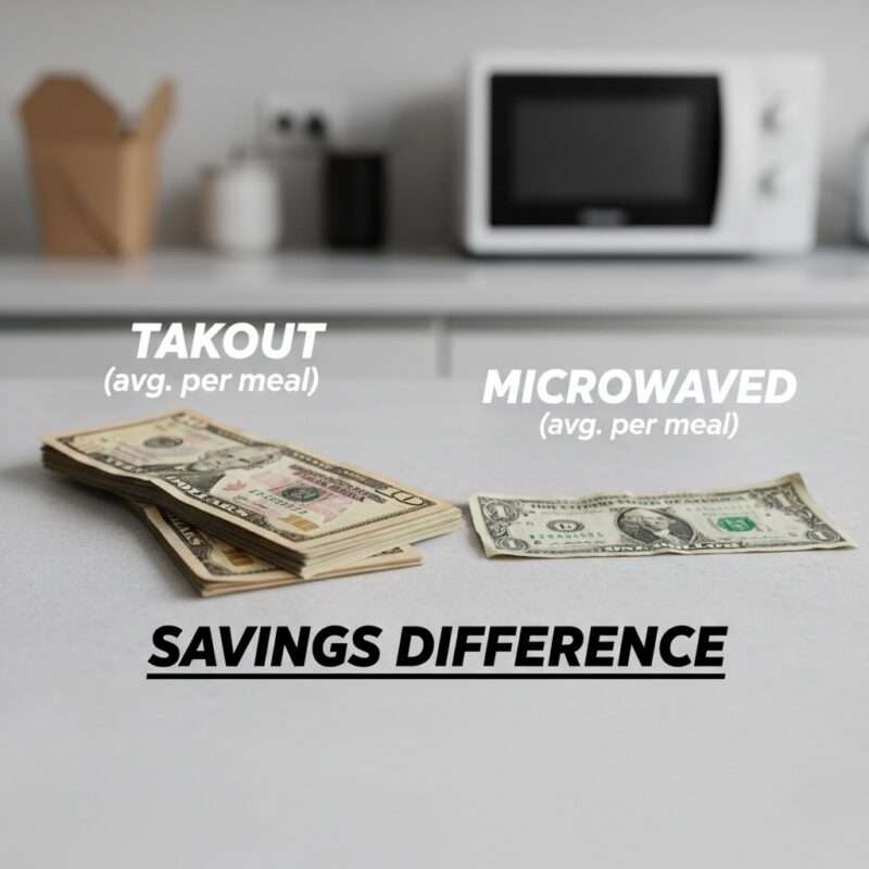 A visual representation of money saved by using the Microwave Cooking Time Chart instead of expensive takeout.