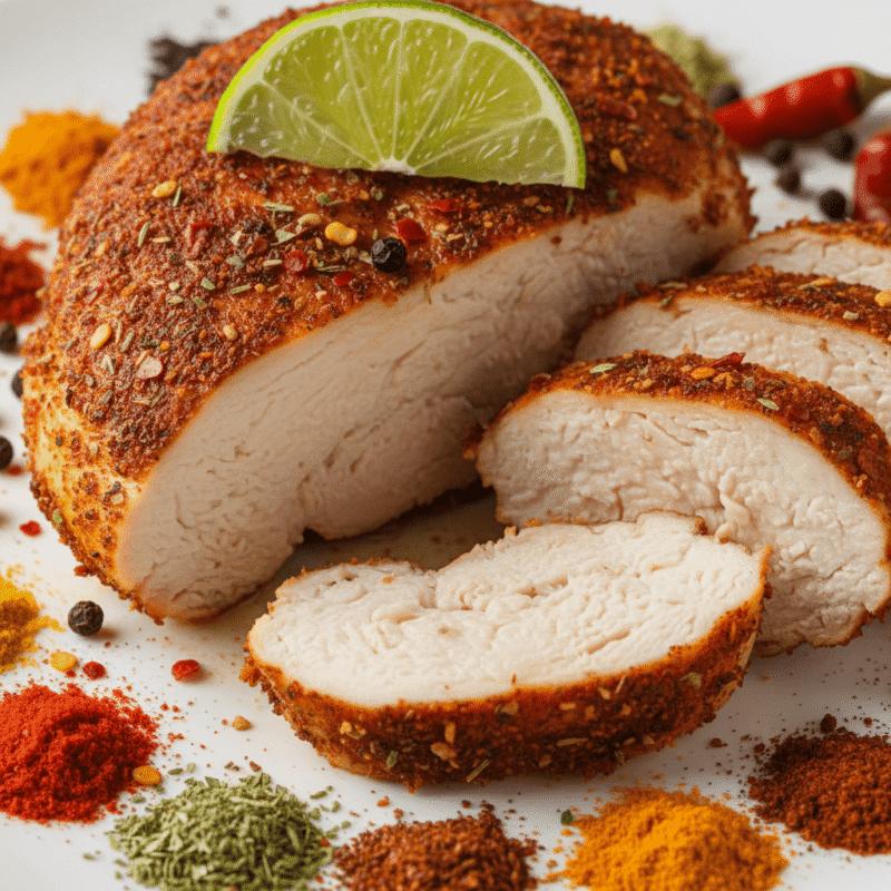  Flavorful Cajun spiced chicken breast with spice crust cooked in microwave.