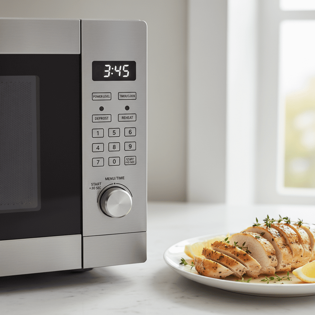 Tender lemon herb chicken breast cooked perfectly in microwave with fresh herbs.