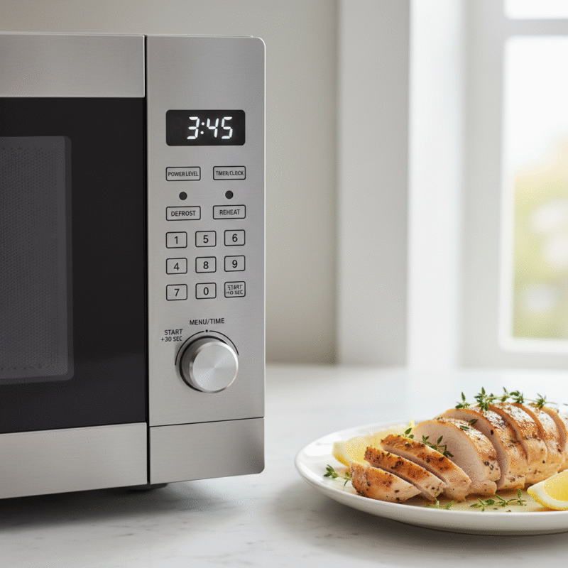 Tender lemon herb chicken breast cooked perfectly in microwave with fresh herbs.