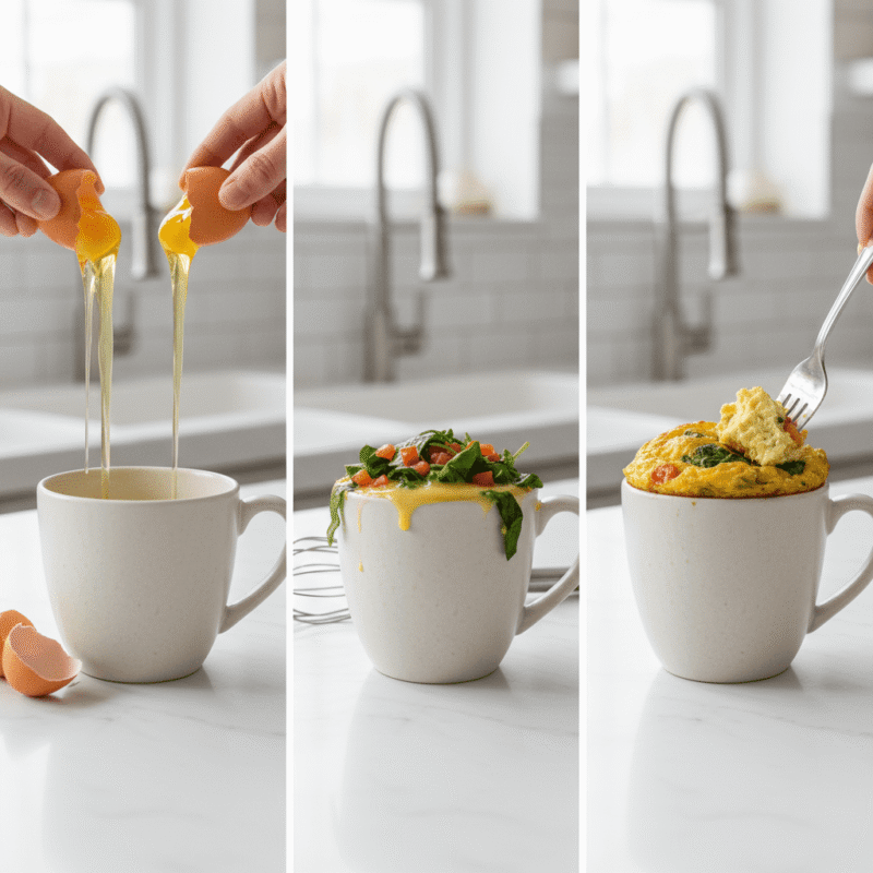  Easy step-by-step guide for making a fluffy and protein-packed microwave egg mug scramble in minutes.