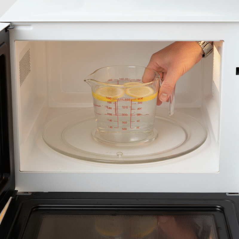  How to create a steam clean for your microwave using a bowl of water and lemon slices.