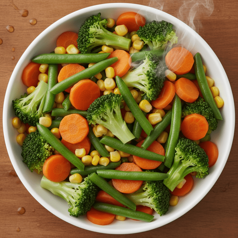 Colorful mix of perfectly steamed vegetables cooked quickly in the microwave.