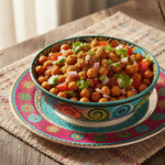 Vibrant and tasty chickpea chaat, a perfect quick iftar microwave recipe.