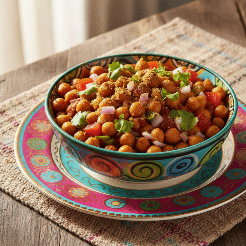 Vibrant and tasty chickpea chaat, a perfect quick iftar microwave recipe.
