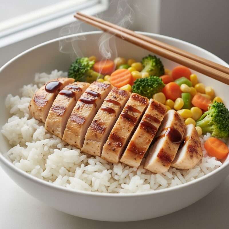 Easy chicken and rice bowl meal for students under 3 dollars per serving budget recipe
