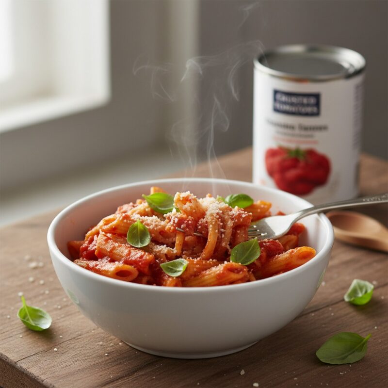 Classic tomato basil microwave pasta recipe showing quick Italian comfort food for homesick international students budget friendly meal