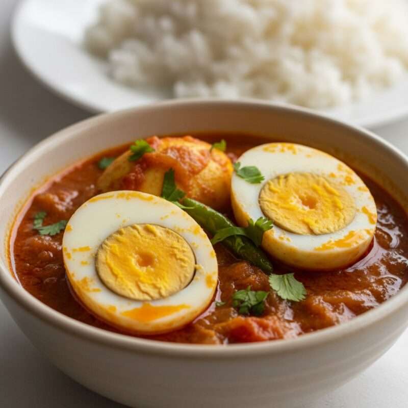 Bangladeshi dimer jhol egg curry microwave recipe, traditional Bengali egg curry for students studying abroad.