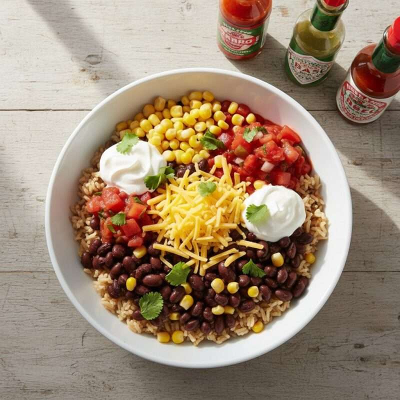 Affordable microwave burrito bowl ready in 15 minutes, customizable student meal for dorm cooking.