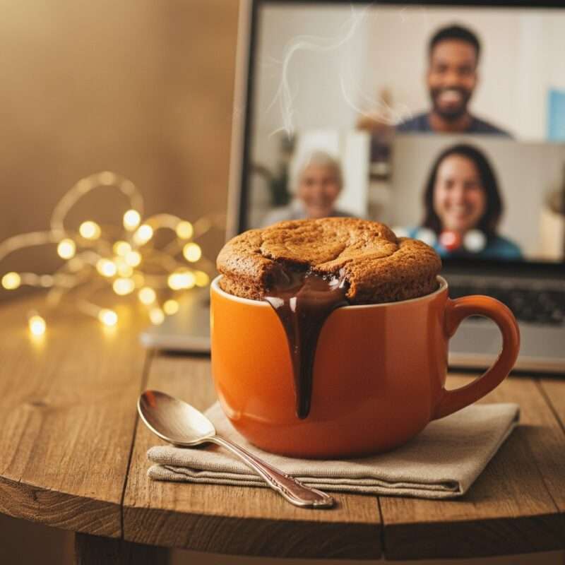 Chocolate microwave mug cake comfort dessert for homesick international students quick easy dorm room recipe.