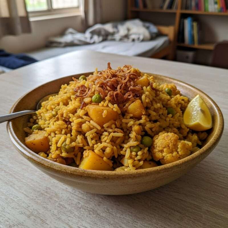 Bangladeshi bhuna khichuri microwave recipe, traditional rice and lentil comfort food for homesick students abroad.