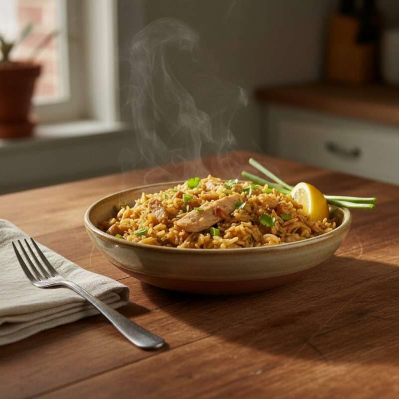 Simple one-pot chicken and rice recipe for international students, affordable comfort food meal plan for workers abroad